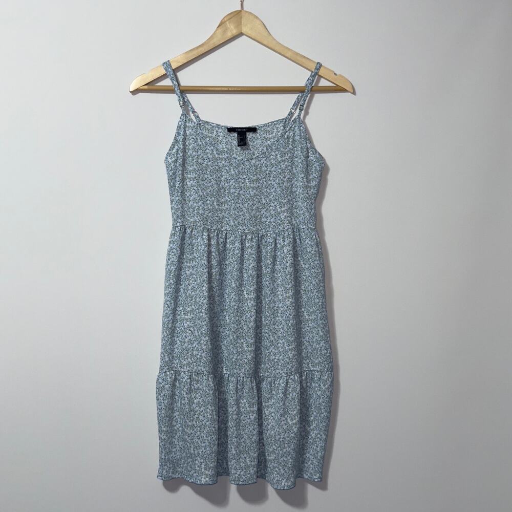 Forever 21 Blue Floral Tiered Mini Sundress - Size Small